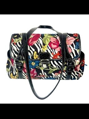 Treviso Shoulder Bag Purse  Zebra Floral Tropical Print Vegan Patent Leather